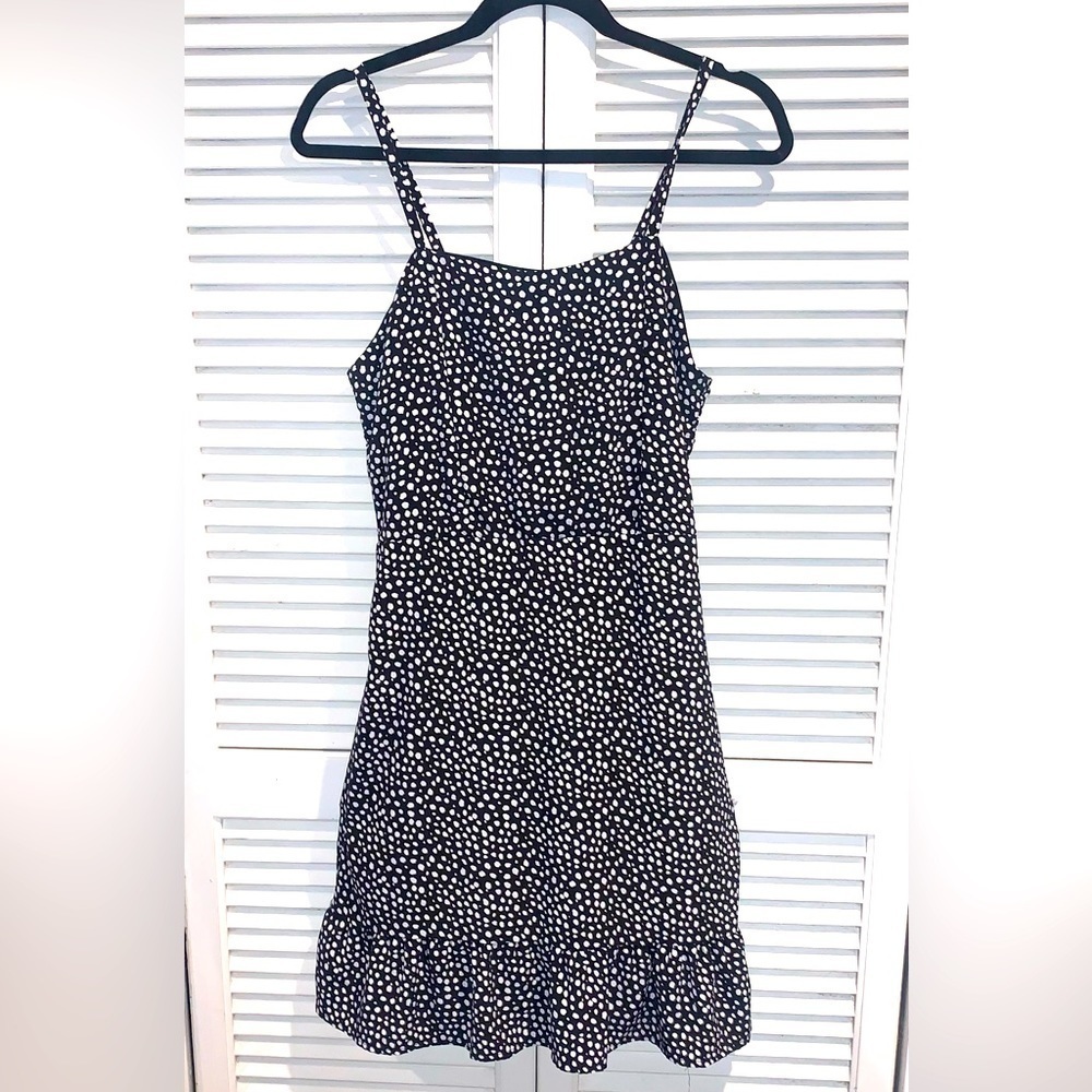 Sundress Black with white polka dots ruffled bottom Dress Medium